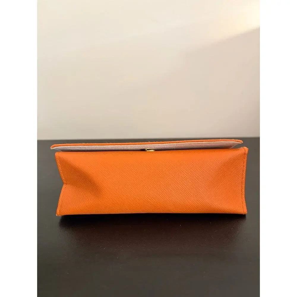 Tory Burch Orange Saffiano Leather Folding Eyeglass Sunglasses Case Gold Logo